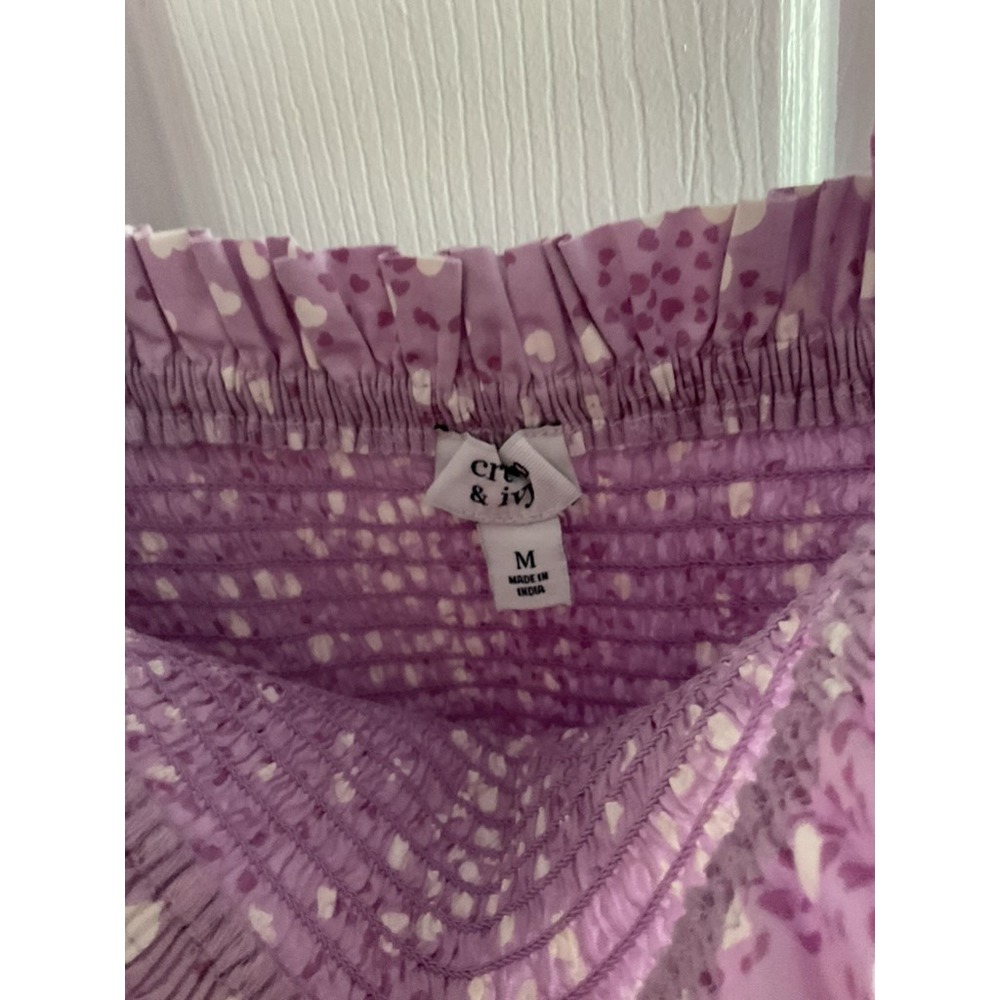 Crown & Ivy M Lavender Heart valentines Sleeveless Smocked Tiered Midi Dress - Picture 4 of 6